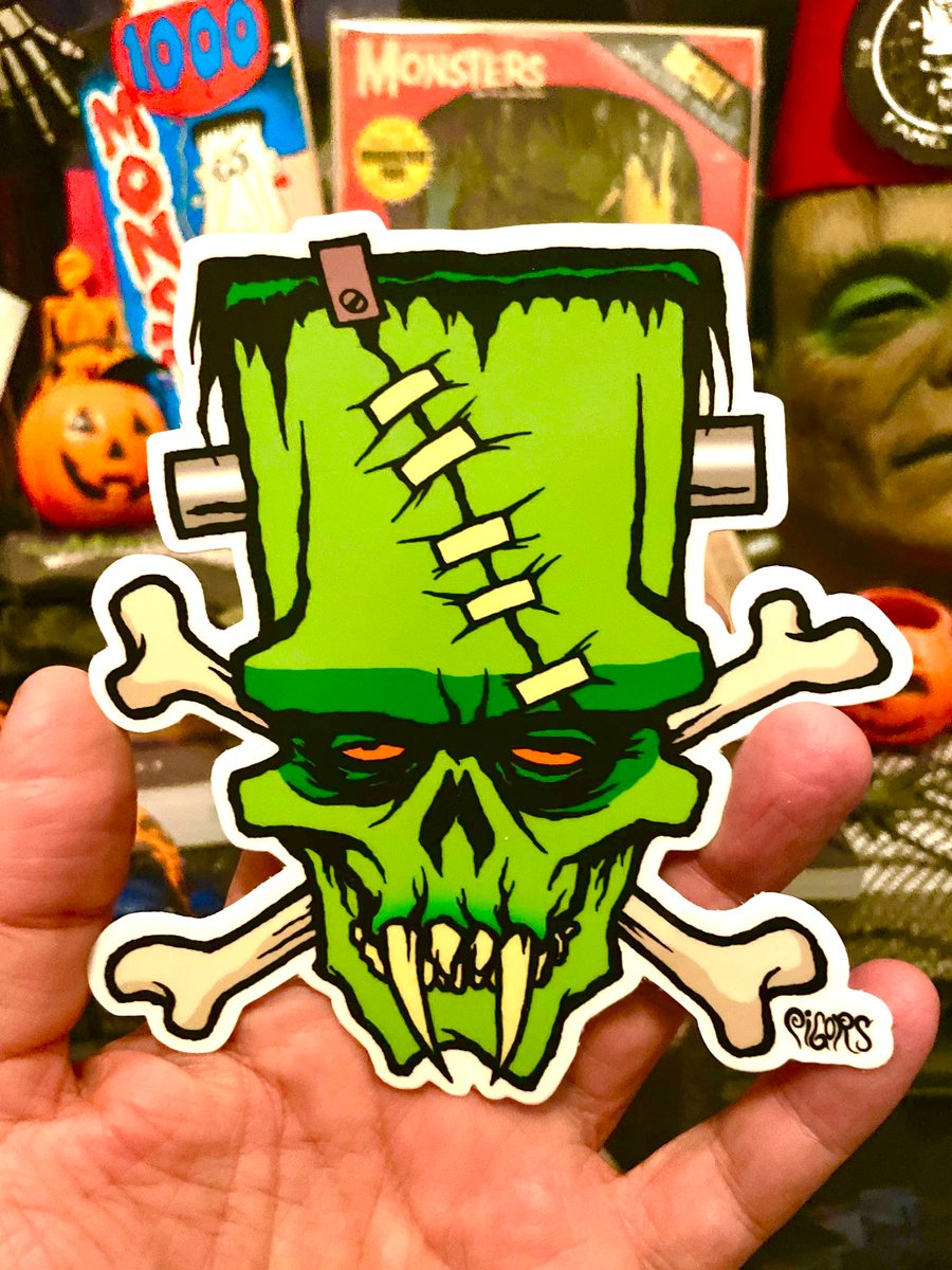 Image of NEW! Frankenstein skull n bones   - STICKER  