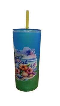 Image 1 of Frosted Plastic Tumbler Beach Themed