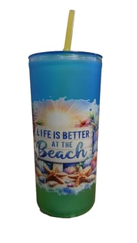 Image 3 of Frosted Plastic Tumbler Beach Themed