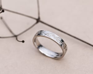 Image of Platinum 4mm Fir engraved flat court ring