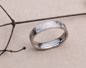 Image of Platinum 4mm Fir engraved flat court ring