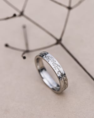 Image of Platinum 4mm Fir engraved flat court ring