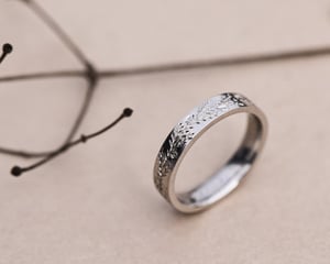 Image of Platinum 4mm Fir engraved flat court ring