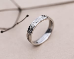 Image of Platinum 4mm Fir engraved flat court ring