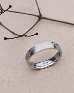 Image of Platinum 4mm Fir engraved flat court ring