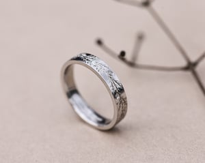Image of Platinum 4mm Fir engraved flat court ring