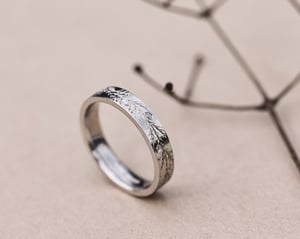 Image of Platinum 4mm Fir engraved flat court ring
