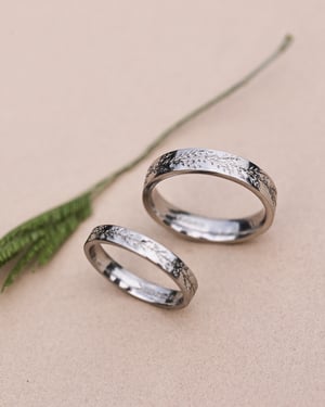 Image of Platinum 4mm Fir engraved flat court ring