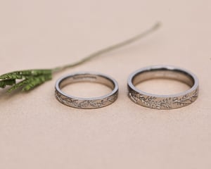 Image of Platinum 4mm Fir engraved flat court ring
