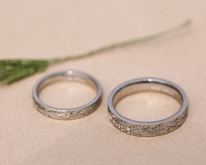 Image of Platinum 4mm Fir engraved flat court ring