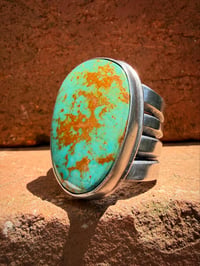 Image 1 of WL&A Handmade Heavy Ingot Split Cuatro Gem Grade Green Matrix Royston Ring - Size 11