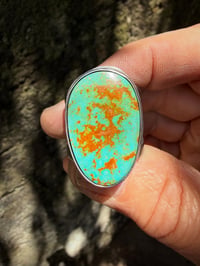 Image 2 of WL&A Handmade Heavy Ingot Split Cuatro Gem Grade Green Matrix Royston Ring - Size 11