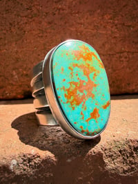 Image 3 of WL&A Handmade Heavy Ingot Split Cuatro Gem Grade Green Matrix Royston Ring - Size 11