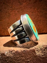 Image 6 of WL&A Handmade Heavy Ingot Split Cuatro Gem Grade Green Matrix Royston Ring - Size 11