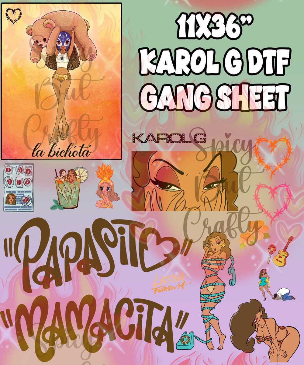Image of v2  11"x36" Latina Karol G Gang Sheet