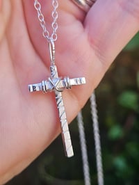 Image 7 of Ladies Wrapped Wire Cross Necklace - Sterling Silver 