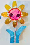 Gold and Pink Daisy - original wood flower