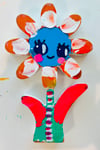 Orange and Blue Daisy - original wood flower