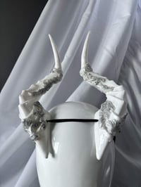 Image 2 of White Filagree Succubus Horns | Silver wash | Large