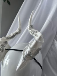 Image 7 of White Filagree Succubus Horns | Silver wash | Large