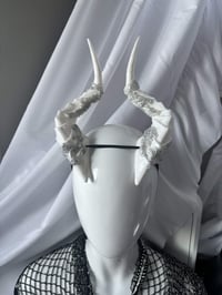 Image 8 of White Filagree Succubus Horns | Silver wash | Large