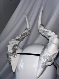 Image 9 of White Filagree Succubus Horns | Silver wash | Large