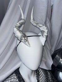 Image 4 of White Filagree Succubus Horns | Silver wash | Large