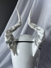 Image 11 of White Filagree Succubus Horns | Silver wash | Large