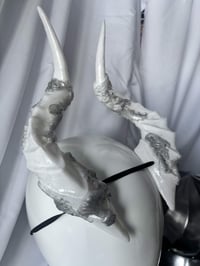 Image 5 of White Filagree Succubus Horns | Silver wash | Large