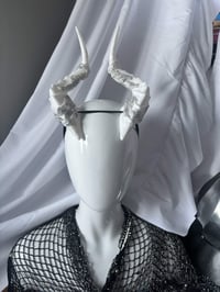 Image 3 of White Filagree Succubus Horns | Silver wash | Large
