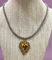 Image 1 of Hematite Necklace With Victorian Gold Charm 