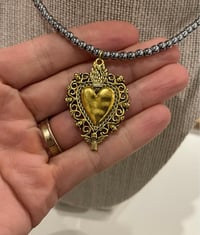 Image 2 of Hematite Necklace With Victorian Gold Charm 