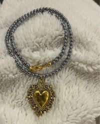 Image 3 of Hematite Necklace With Victorian Gold Charm 