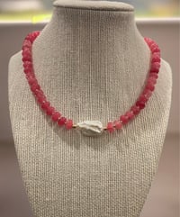 Image 1 of Raspberry Gemstone Necklace With Baroque Pearl