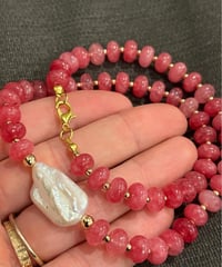 Image 2 of Raspberry Gemstone Necklace With Baroque Pearl