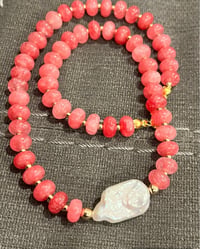 Image 3 of Raspberry Gemstone Necklace With Baroque Pearl