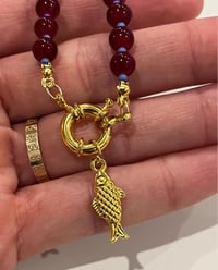 Image 2 of Deep Red Fish Pendant Necklace 