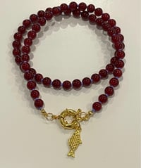 Image 4 of Deep Red Fish Pendant Necklace 