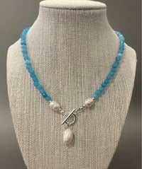 Image 1 of Aqua blue stone Necklace With Freshwater Pearls