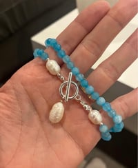 Image 3 of Aqua blue stone Necklace With Freshwater Pearls