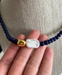 Image 2 of Lapis Lazuli Necklace With Baroque Pearl