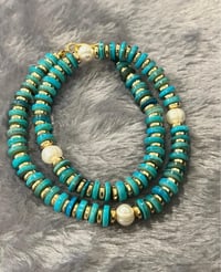 Image 2 of Turquoise Boho Necklace With Pearls 