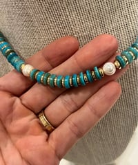 Image 3 of Turquoise Boho Necklace With Pearls 