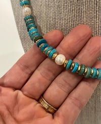 Image 4 of Turquoise Boho Necklace With Pearls 
