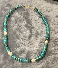 Image 5 of Turquoise Boho Necklace With Pearls 