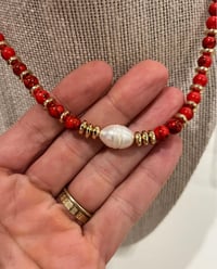 Image 5 of Red Stone And Freshwater Pearl Necklace