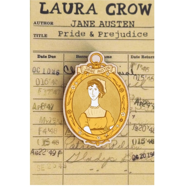 PIN'S PORTRAIT EN BOIS - JANE AUSTEN OU DARCY (DEUX MODÈLES)