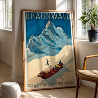Image 1 of Braunwald — Vintage Switzerland Ski Poster by Alex Walter Diggelmann