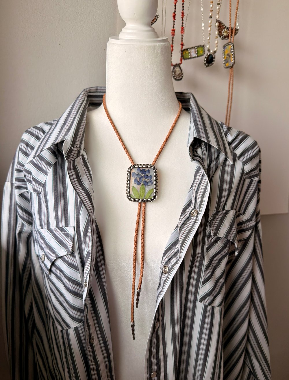 Image of Pressed Bluebonnet Bolo Tie
