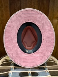 Image 5 of “Pink Kattillac” Arrow Shaped, Vegan Alligator and Gold Leaf Fedora